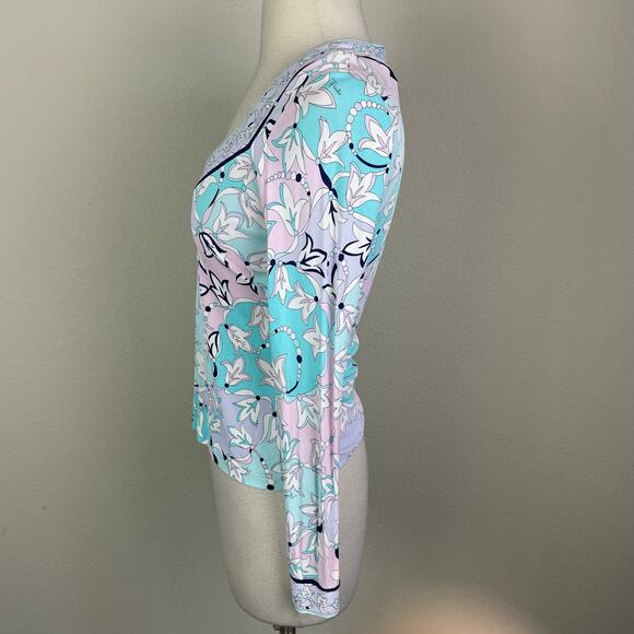 Emilio Pucci White Pink Purple Blue Floral V Neck Top 6 - Picture 4 of 10